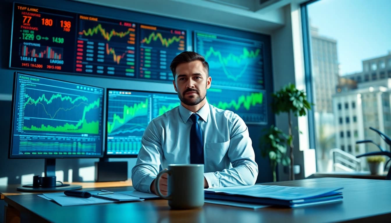 Aktive fundamentale Aktienanalyse durch einen Finanzanalysten in einem modernen Büro.