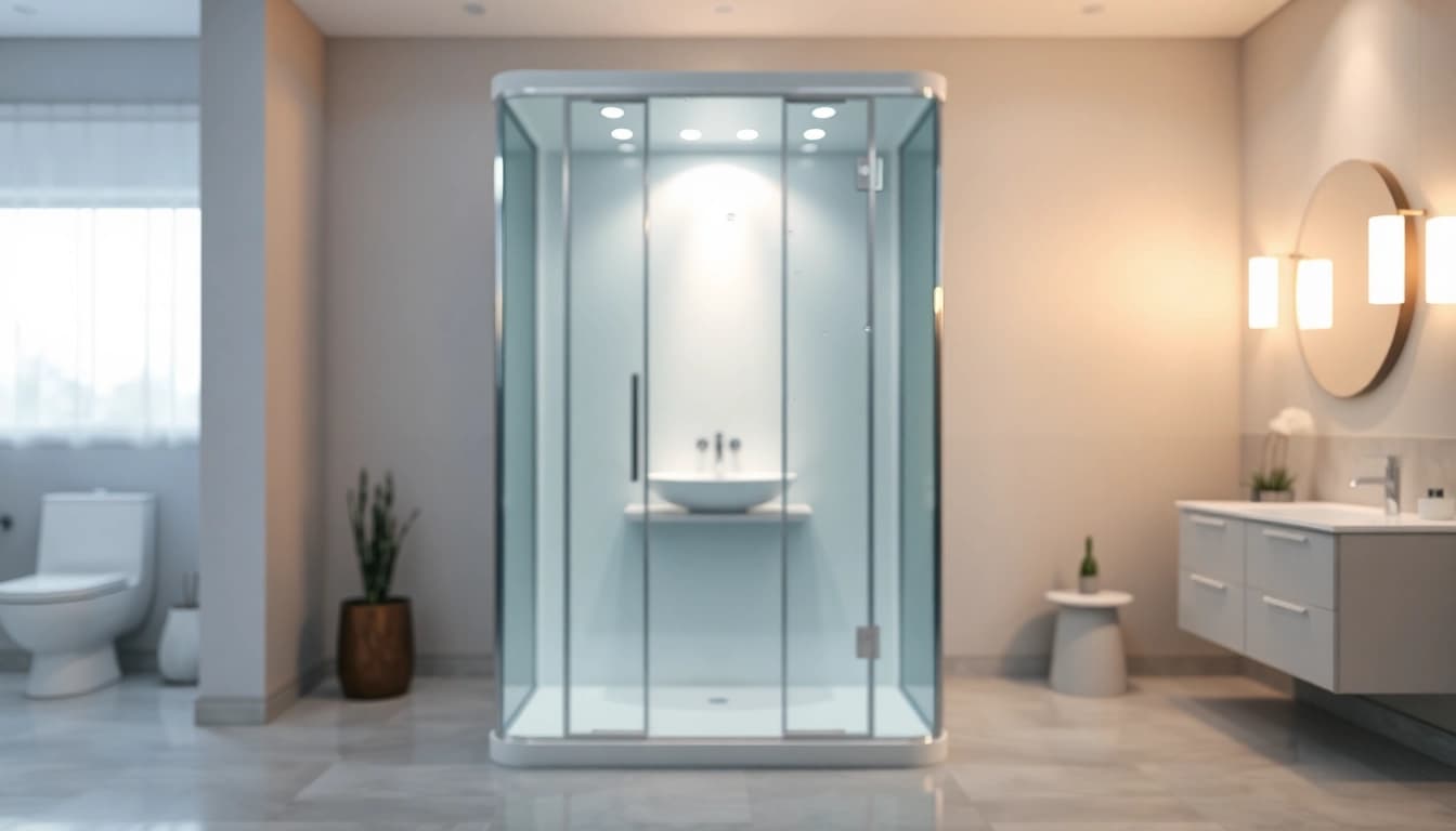 Duschkabine 80x80 in einem eleganten Badezimmer, die Raumkomfort und Stil bietet.
