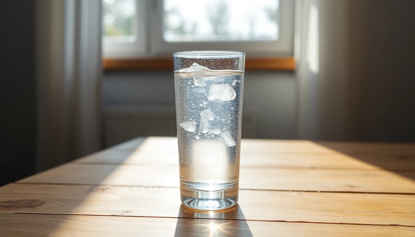Glas mit Silberwasser auf einem Tisch zeigt seine klare Farbe und Reinheit.
