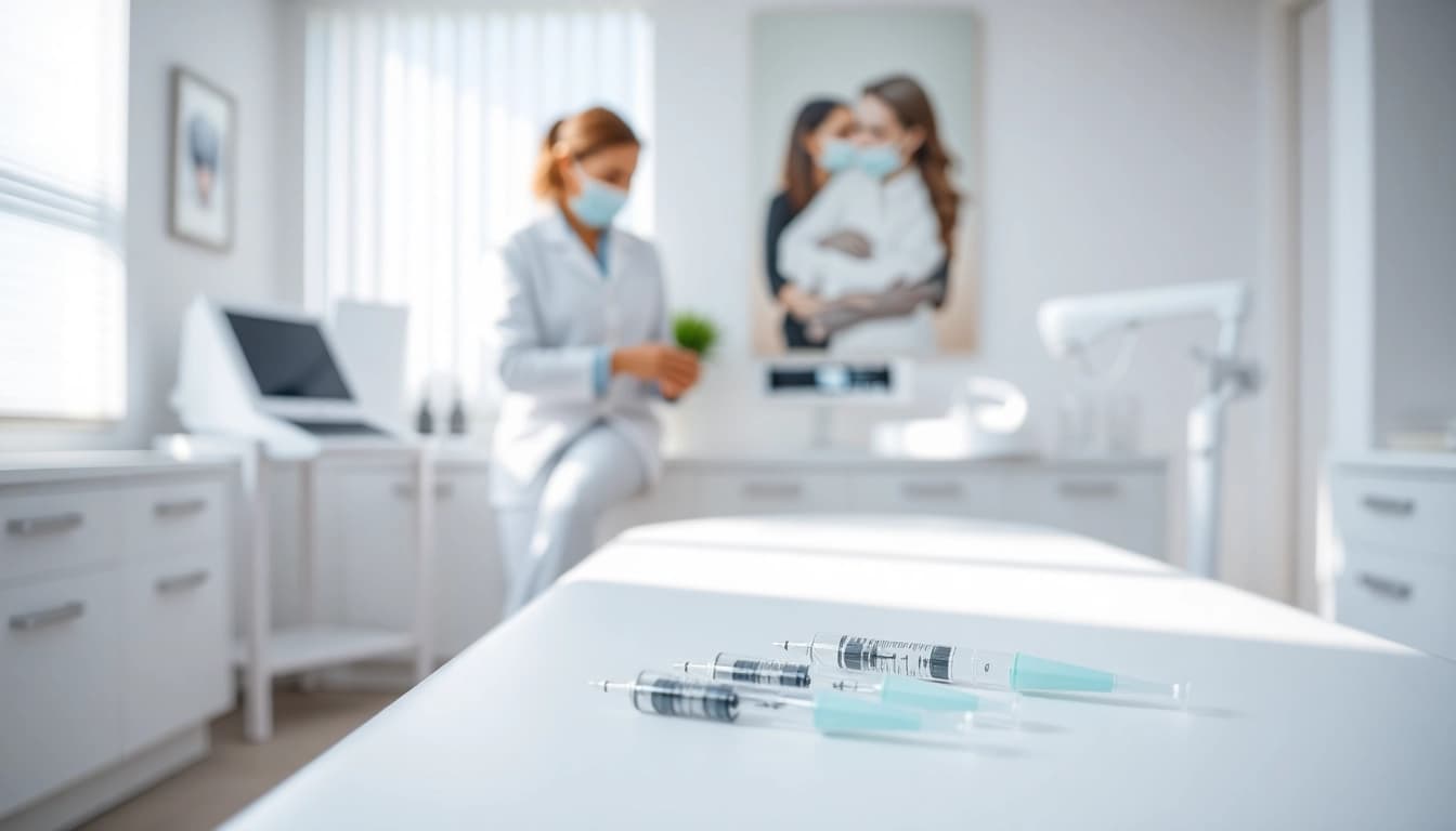 Bei Hyaluron Spritzen in einer modernen Klinik, ein Arzt bereitet sich professionell vor.