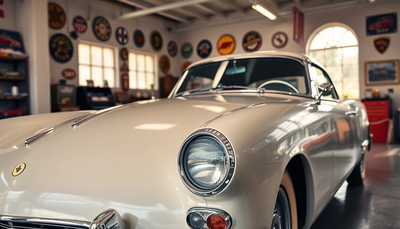 Oldtimer Wertgutachten in a vintage car appraisal scene highlighting classic automobile details.