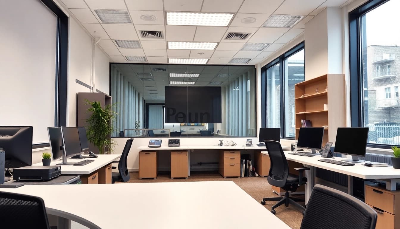 Prüfung elektrischer Geräte zur DGUV V3 Prüfung in einem modernen Büro mit sicherem Arbeitsumfeld.