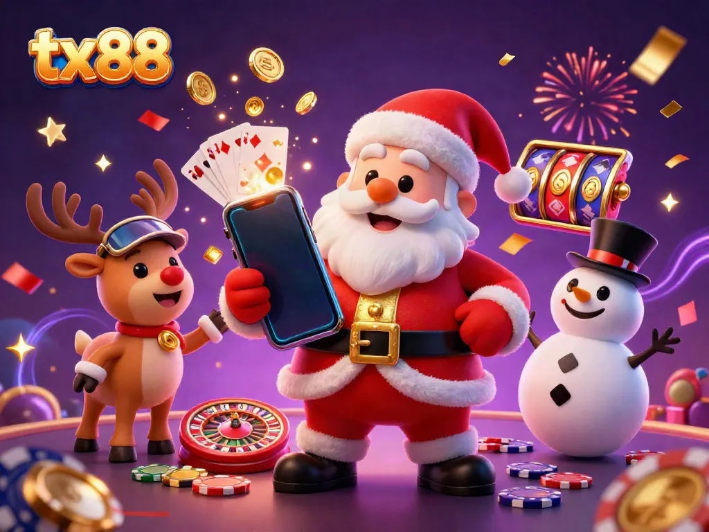 Celebrate winnings with tx88 slots, festive characters, and exciting casino elements in this vibrant illustration.