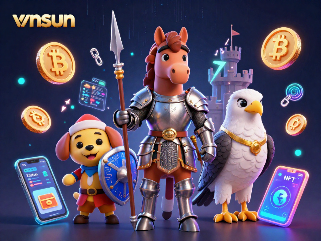 Engage with vnsun's vibrant gaming world, showcasing knight and puppy in a casino-themed digital artwork.