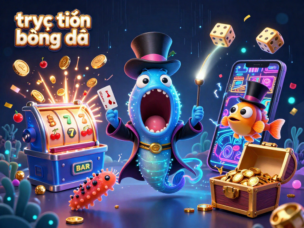 Experience trực tiếp bóng đá with the vibrant energy of 3D characters performing magic among casino elements.
