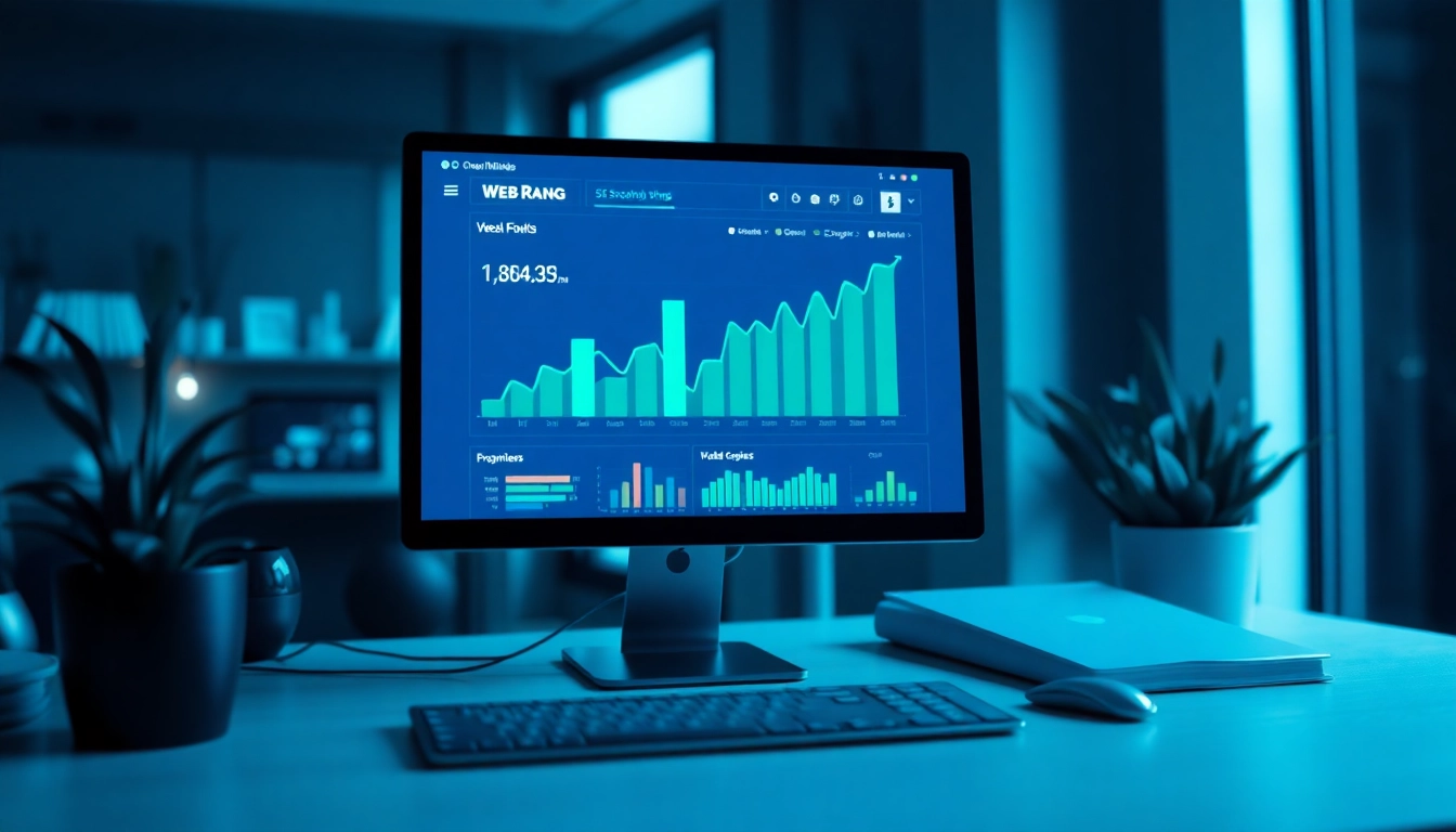 Visualize the analytics of Web-Rang through a modern SEO dashboard displaying performance metrics.
