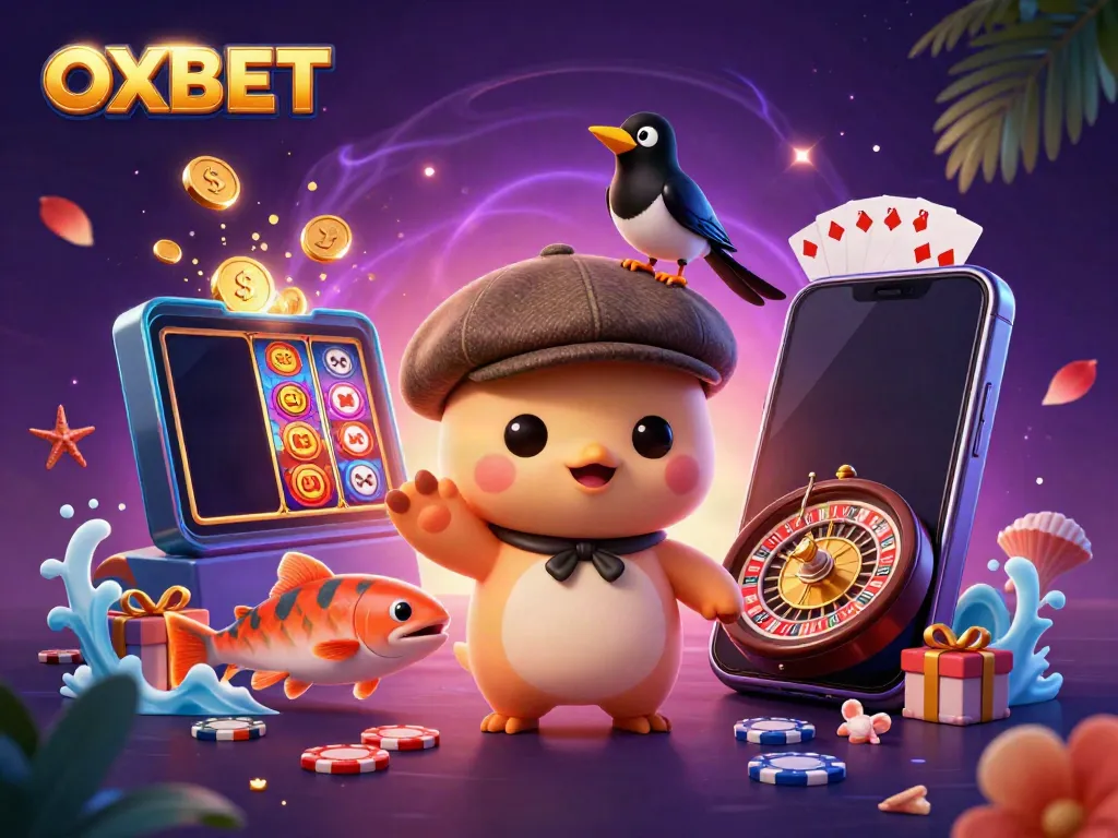 Experience the excitement of OXBET with charming characters and vibrant casino elements.