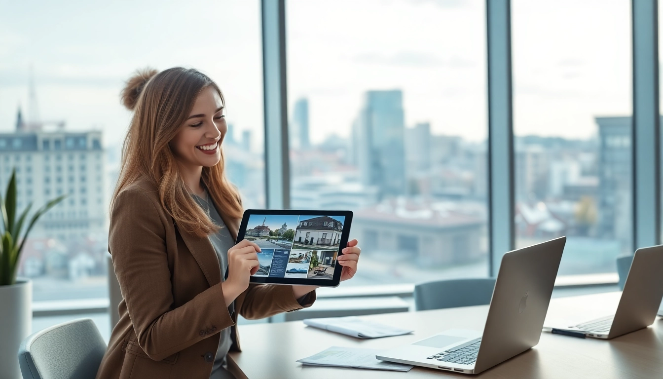 Immobilienmakler Frankfurt Preungesheim zeigt Kunden moderne Immobilien durch digitale Präsentation.