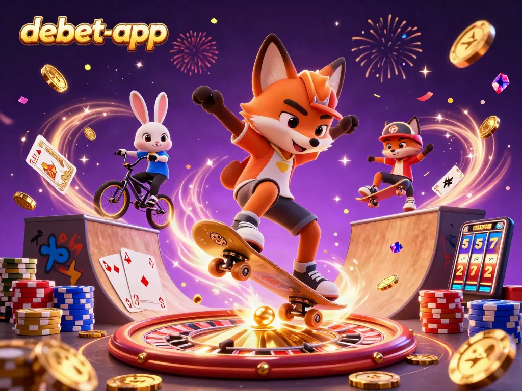 Experience thrilling moments with debet-app featuring energetic casino elements and animated characters.