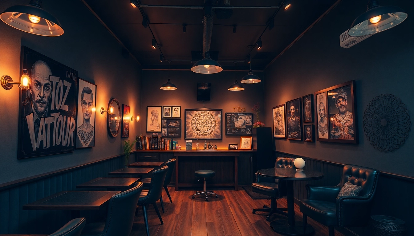 Tattoo Studio München: Innenansicht eines eleganten Studios mit lebendigen Tattoos und einladender Atmosphäre.
