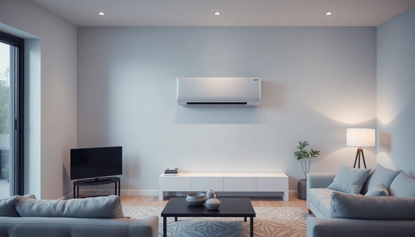 Klimaanlagen sorgen für eine angenehme Raumtemperatur mit elegantem, modernem Design im Wohnzimmer.