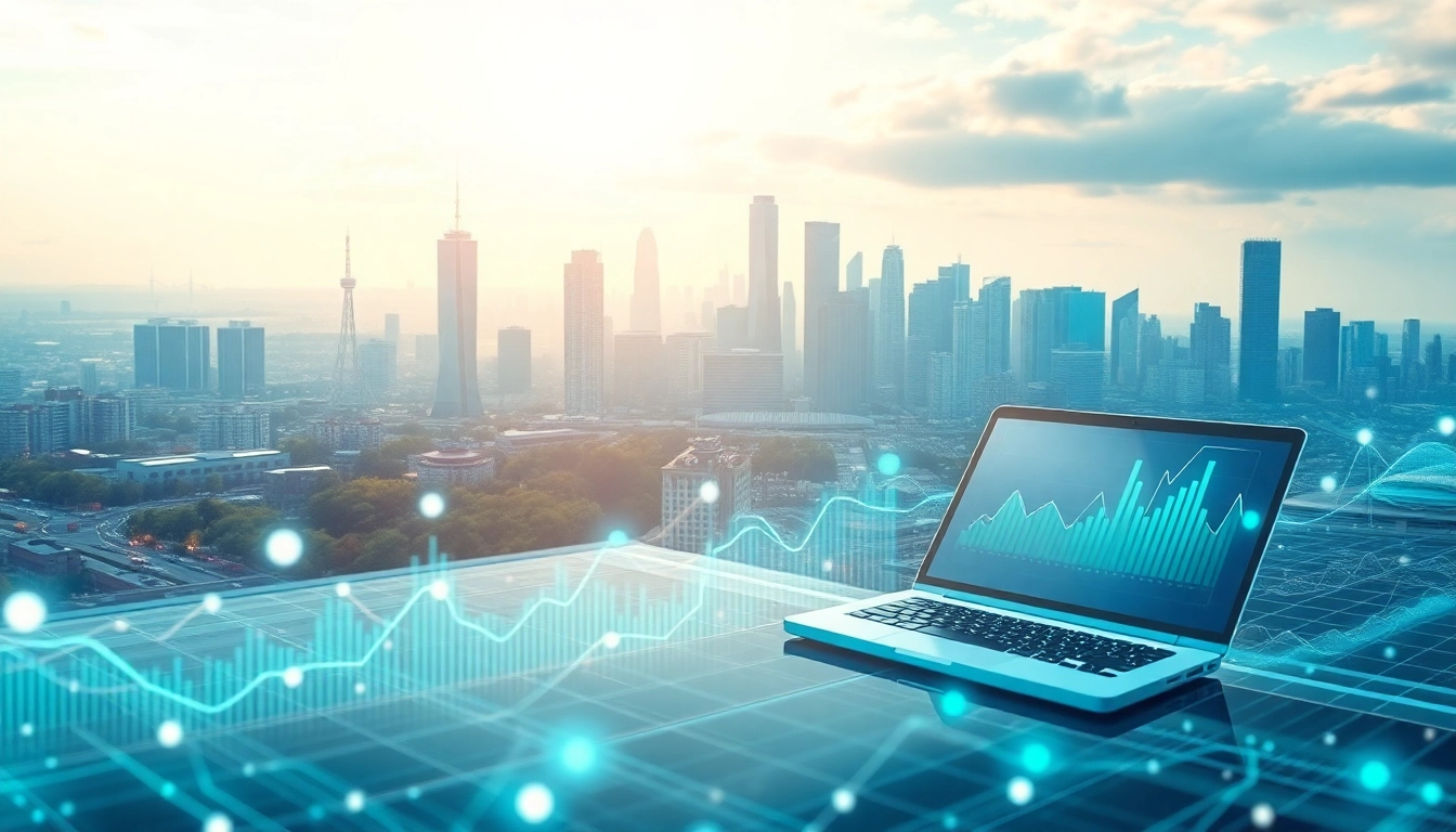 Internet Trends visualization with dynamic charts and digital devices, representing modern technology.