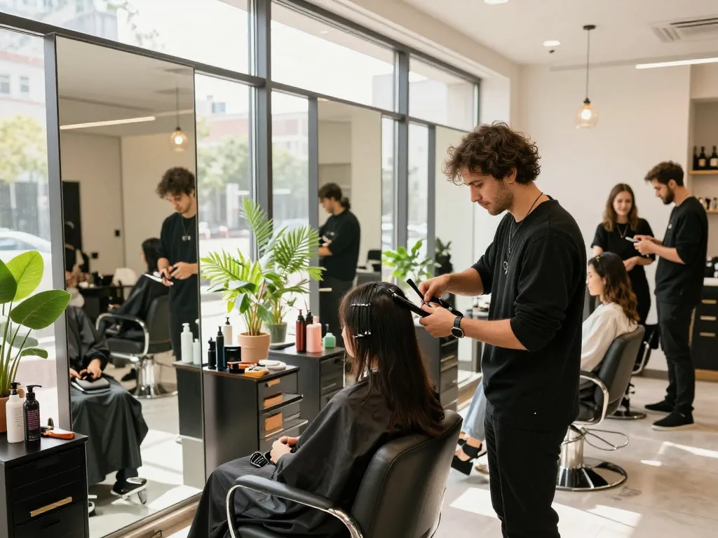 Experimente o melhor salão de cabelo com um estilista habilidoso em um ambiente de salão elegante.