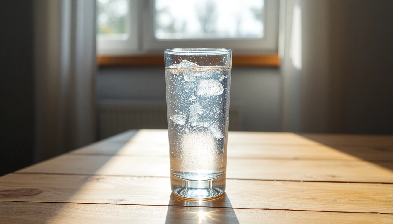 Glas mit Silberwasser auf einem Tisch zeigt seine klare Farbe und Reinheit.