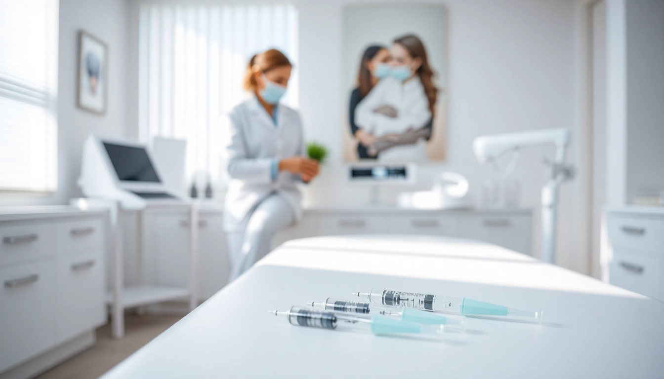 Bei Hyaluron Spritzen in einer modernen Klinik, ein Arzt bereitet sich professionell vor.