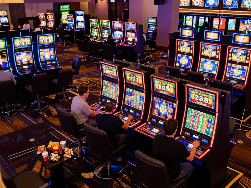 Play exciting slots at MK8 casino, enjoying colorful machines in a lively atmosphere.