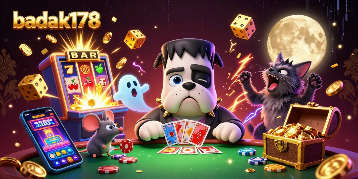 Experience badak178's thrilling games with a colorful and dynamic casino scene illustration.