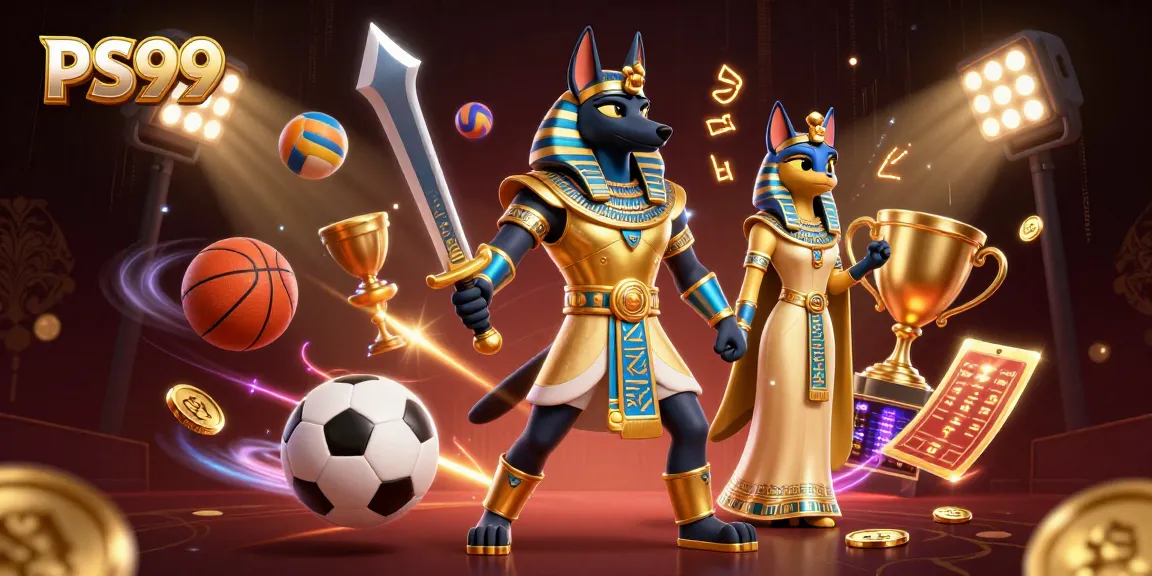 Engage in thrilling gameplay at PS99 with Anubis and Bastet amidst vibrant gambling elements.