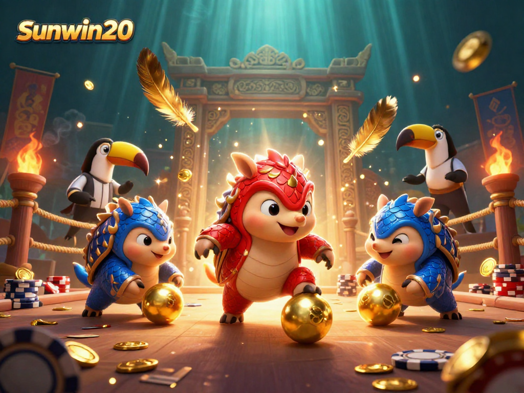 Experience thrilling gameplay with sunwin20 as pangolins roll through poker chips in a vibrant casino arena.