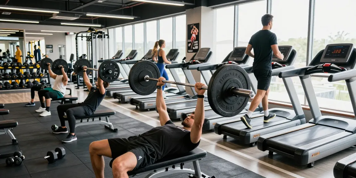 Anabolika Shop Deutschland - Lebendige Fitnessszene mit Athleten, die Gewichte heben und Cardio-Workouts durchführen, betont Fitness und Muskelwachstum.