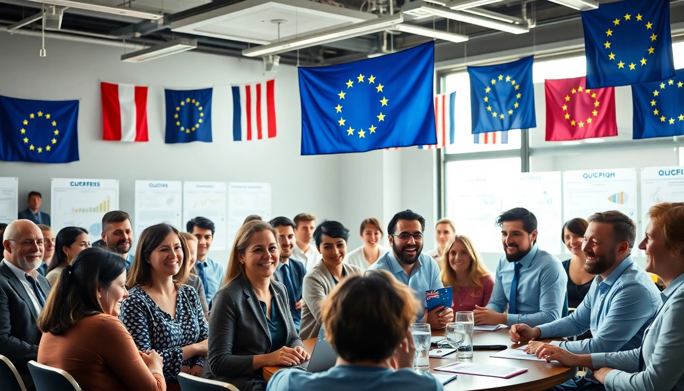 Wissen über die EU testen in an engaging quiz environment with diverse participants.
