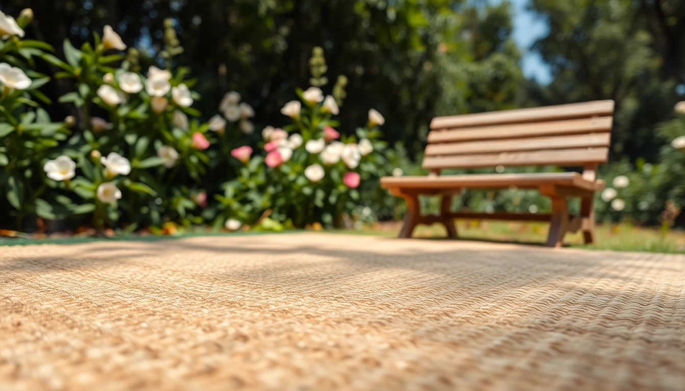Hanfmatte mit natürlicher Struktur in einem ruhigen Garten umgeben von Blumen.