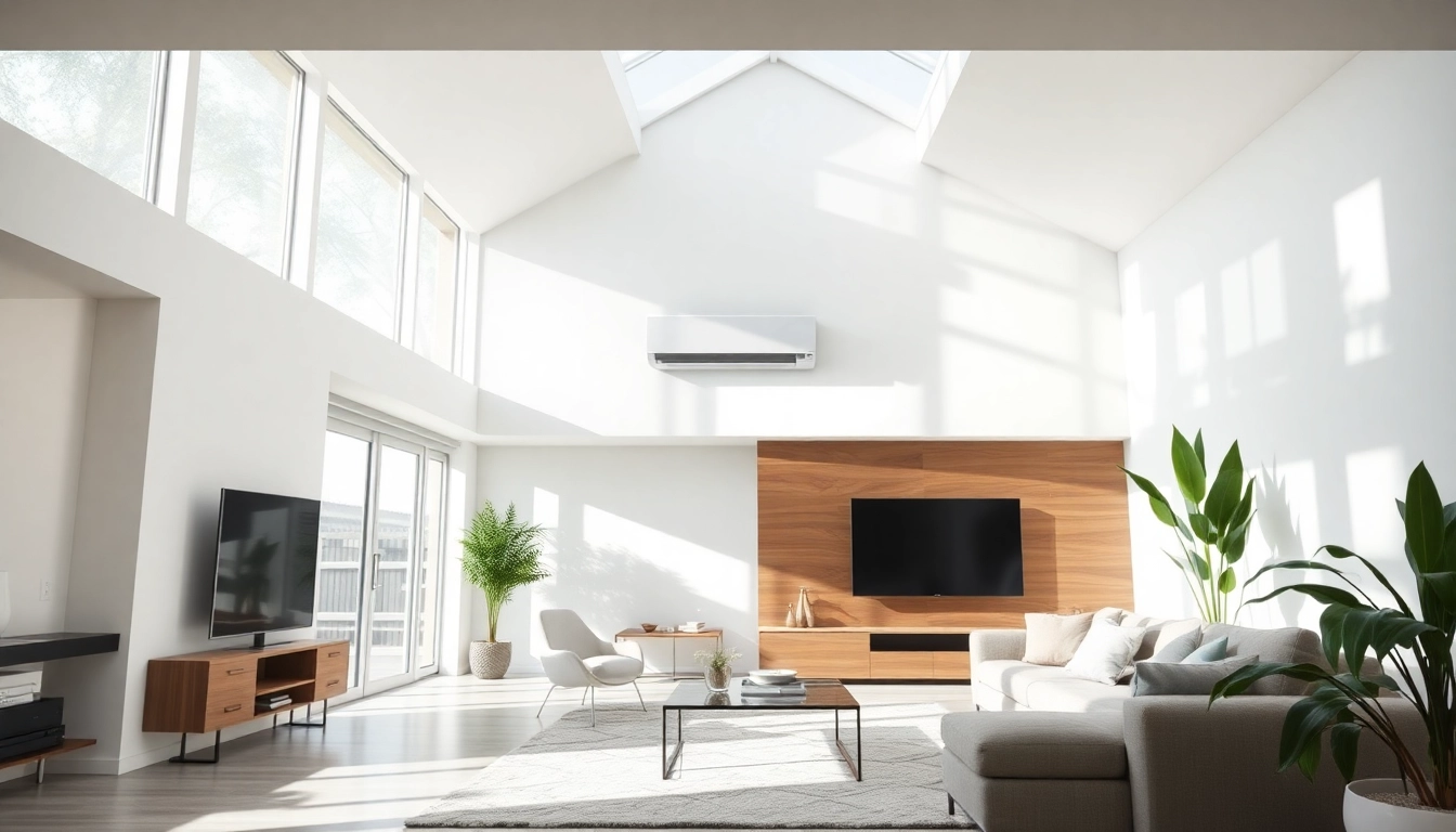 Install a modern Klimaanlage in a stylish living room to ensure optimal comfort and climate control.