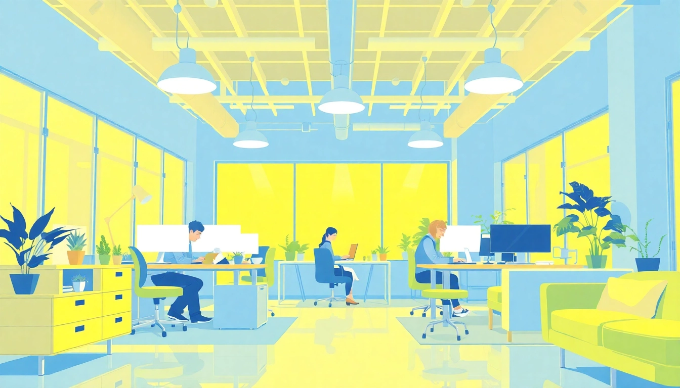 Animation Erstellen: Kreative Zusammenarbeit in einem modernen Büro mit lebendigen Farben und inspirierender Stimmung.