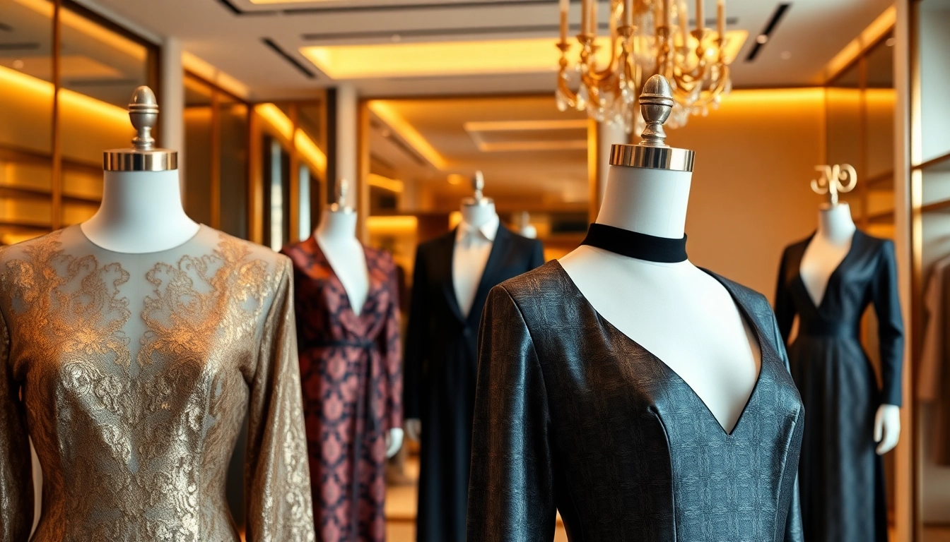 Featured Alvionz luxury garments displayed in an upscale fashion store setting.