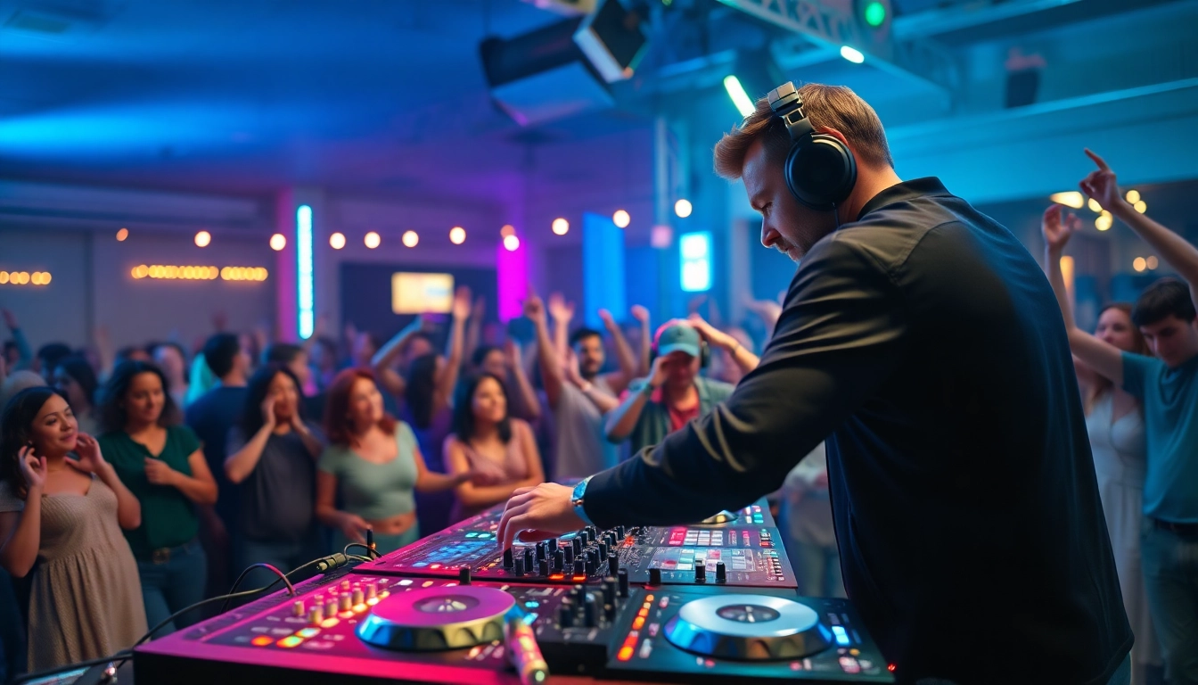 DJ in München begeistert das Publikum mit musikalischen Klängen auf einer lebhaften Veranstaltung.