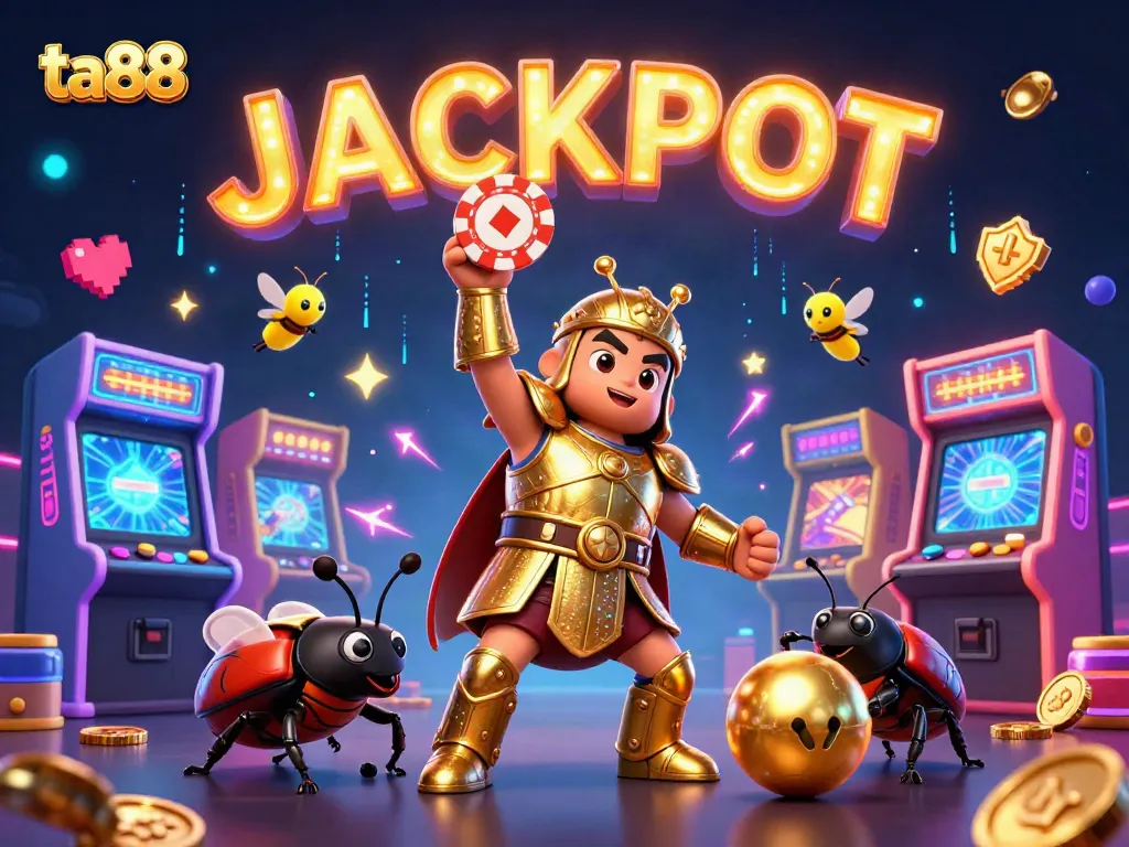 Engage in thrilling gaming action with ta88, celebrating victories in this dynamic casino-themed illustration.