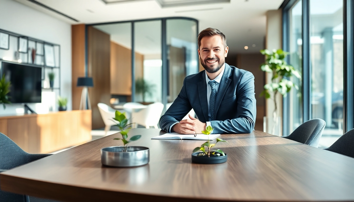 Immobilienmakler Frankfurt Sachsenhausen berät Klienten in modernem Büro.
