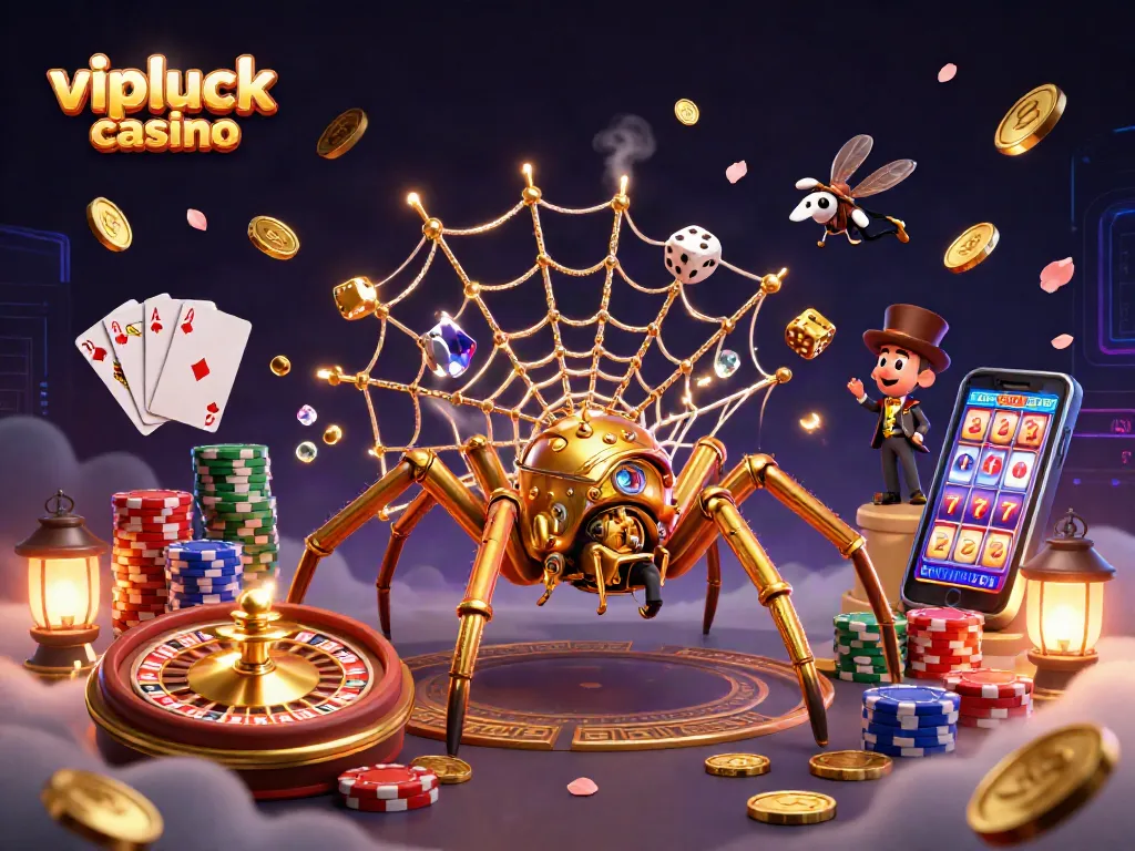 Experience thrilling gaming action at vipluck casino with vibrant casino elements in a stunning 3D scene.