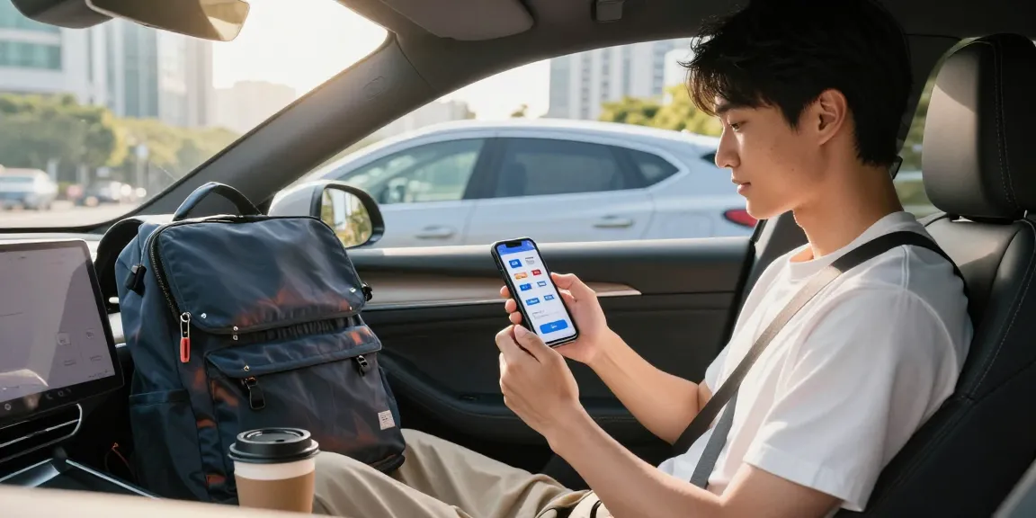 Junge Fahrerin vergleicht Kfz Versicherung in Dortmund auf Smartphone vor urbanem Hintergrund.